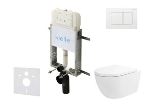 Kielle - Genesis New Set předstěnové instalace, klozetu Oudee, Vortex Rimless+, sedátka softclose a tlačítka Gemini New III, lesklá bílá 30528SZ25