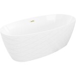 MEXEN/S - Olea volně stojící vana vzor 170 x 80, bílá, sifon a přepad zlatá kartáčovaná 52821708000-55