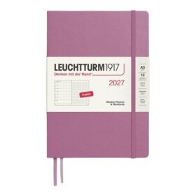 Týdenní plánovač & Zápisník Dusty Rose, tečkovaný Medium A5 2027, anglicky