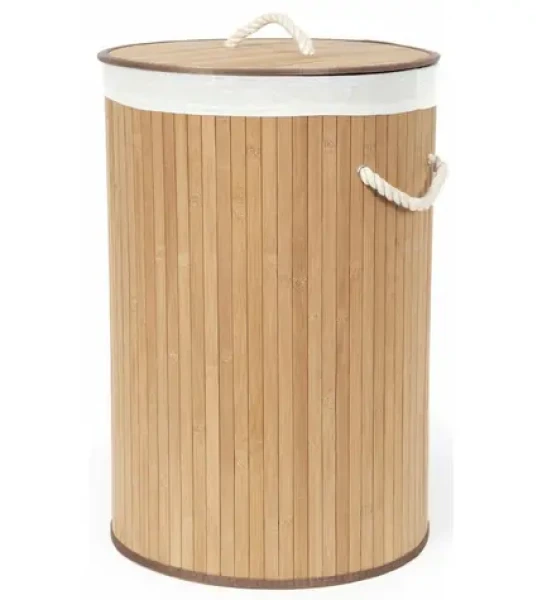 Compactor Bamboo Bambusový koš na prádlo s víkem - kulatý přírodní / 40 x v.60 cm (3370910062311)