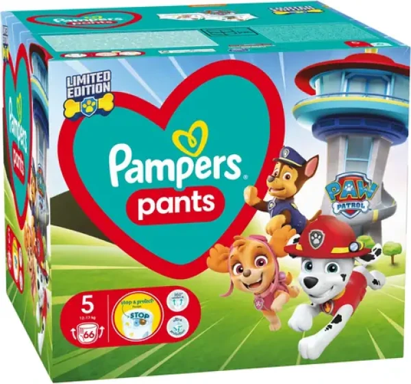 Pampers Pants Paw Patrol 12-17 kg (66ks) / Plenkové kalhotky / Velikost 5 (12-17 kg) (8006540863619)
