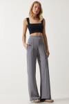 Happiness İstanbul Women's Gray Flexible Palazzo Trousers