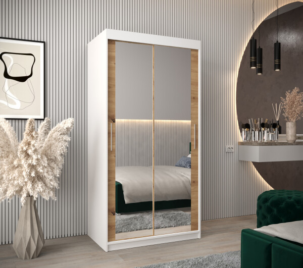 Šatní skříň Abi T3 Barva korpusu: Bílá, Rozměry: 100 cm, Dveře: Dub artisan