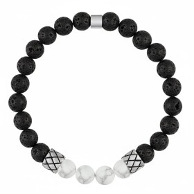 Pánský náramek Marco - 8 mm lávový kámen a bílý howlit, Bílá/čirá 19 cm