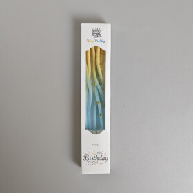 Dortové svíčky zakroucené modro-žlutá se zlatem 6ks