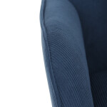 Křeslo, potah modrá manšestrová látka, dřevěné nohy, masiv kaučukovník