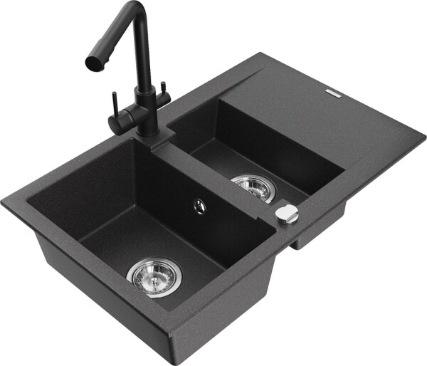 MEXEN/S - Gaspar granitový dřez 1.5 s odkapávačem včetně baterie Duero, černá kropenatý 6507-76-671600-70
