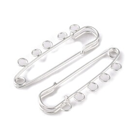Kovová zavírací jehla s 5 očky pro výrobu brože – 50 x 17 mm - stříbrná - 1 ks