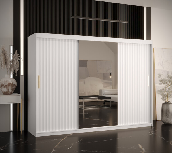Šatní skříň Abi Riflo Wave 2 Barva korpusu: Bílá, Rozměry: 250 cm, Dveře: Bílá se zrcadlem