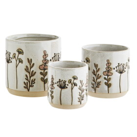 MADAM STOLTZ Kameninový obal na květináč Flower S, béžová barva, keramika