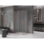 MEXEN/S - Velar L Duo sprchový kout, posuvné dveře 100 x 90, dekor, měď kartáčovaná 871-100-090-02-33-65