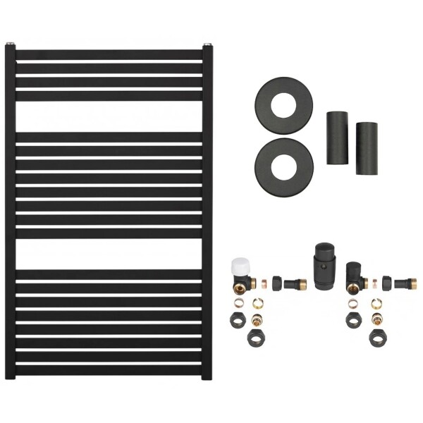 CERANO Koupelnový radiátorový set Vincenzo - ústřední vytápění - boční připojení - 400W - černá matná - 970x600 mm