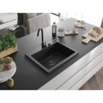 MEXEN/S - Elix granitový dřez 1-miska 600 x 500 mm, černá, sifon černá 6525601005-77-B