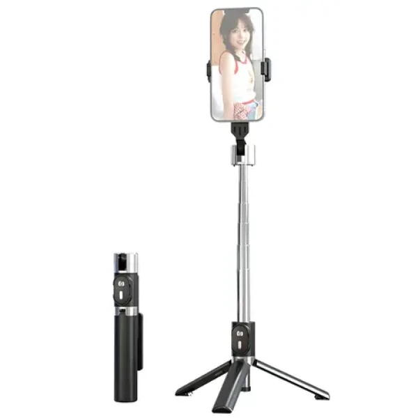 USAMS ZB324 Mini černá / Selfie tyč se stativem / Bluetooth dálková spoušť / Teleskopická až 1000 mm / Otočení 270°/360° (ZB32401)