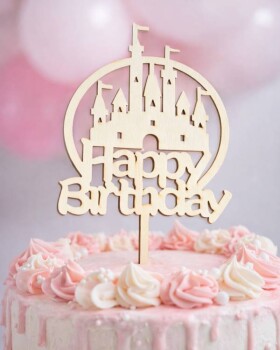 Dortisimo Zápich do dortu dřevěný Happy Birthday s hradem