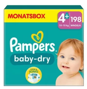 Pampers Baby Dry Maxi Plus 10-15 kg (198 ks) / plenkové kalhotky / velikost 4+ (10-15 kg) (8006540785065)