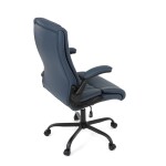 Křeslo kancelářské, tmavě modrá ekokůže, kovový kříž, kolečka na tvrdé podlahy