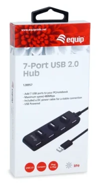 Equip 7-Port USB Hub černá / USB hub / 7x USB 2.0 / 480 Mbps / Plug Play (128957)
