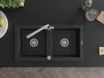 MEXEN/S - Mario granitový dřez 2-bowl včetně baterie Duero, černá/stříbrná metalik 6504-73-671600-00