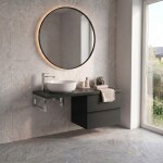 CERANO - Koupelnová skříňka Velora - černá matná, úchytka černá + deska pod umyvadlo Navira Pro - 36 mm + konzole chrom - 160x56,6x46,5 CER-667961