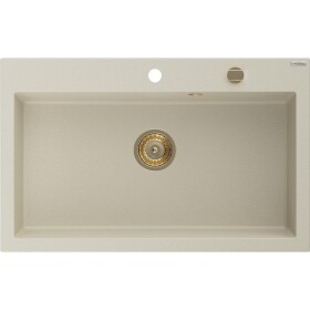 MEXEN/S - Elix granitový dřez 1-miska 800 x 500 mm, béžový, sifon zlatá 6527801005-69-G