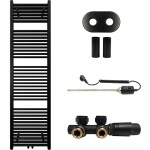 CERANO Koupelnový radiátorový set Lincoln - kombinované výtápění, termo tyč - středové připojení 50 mm - 300W - černá matná - 1800x500 mm