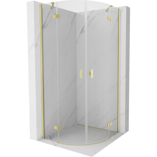 MEXEN/S - Mist sprchový kout čtvrtkruh, křídlové 90 x 90, transparent, zlato kartáčovaná 8A33-090-090-55-00
