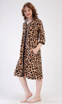 Dámské domácí šaty s tříčtvrtečním rukávem Leopard hnědá 2XL