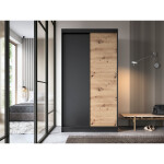 Šatní skříň Esville II Barva korpusu: Černá, Rozměry: 120 cm, Dveře: Dub artisan + zrcadlo