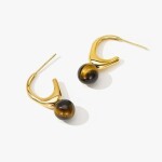 Visací náušnice Hestia - tygří oko, stříbrné zapínání, Hnědá