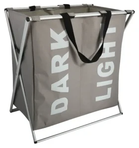 MSV koš na prádlo DARK LIGHT šedo-hnědý / polyester, hliník / 2 přihrádky / 80 l