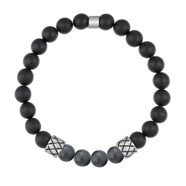 Pánský náramek Marco - 8 mm černý onyx a larvikit, Šedá 25 cm