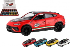 Auto Kinsmart Lamborghini Urus Performante 1:40 kov/plast 13cm 4 barvy na zpětné nat. 12ks v boxu
