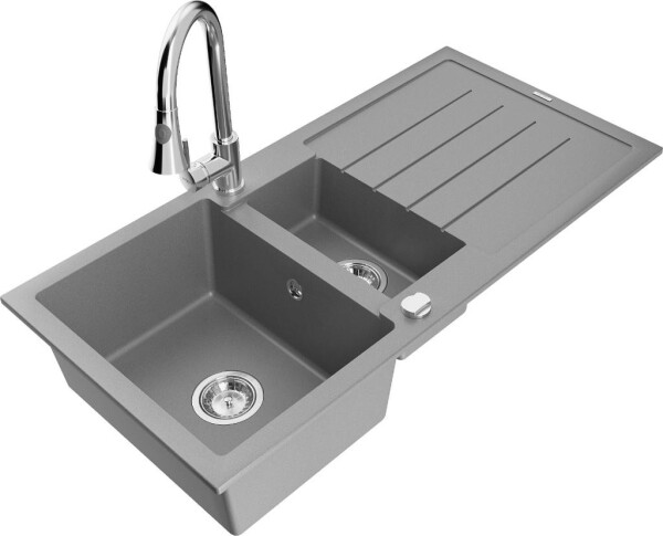 MEXEN - Andres granitový dřez s odkapávačem včetně baterie Elia, šedá 6515-71-670101-00