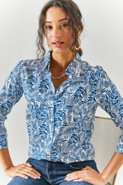 Dámská košile Olalook palmovým vzorem námořnické modré barvě
