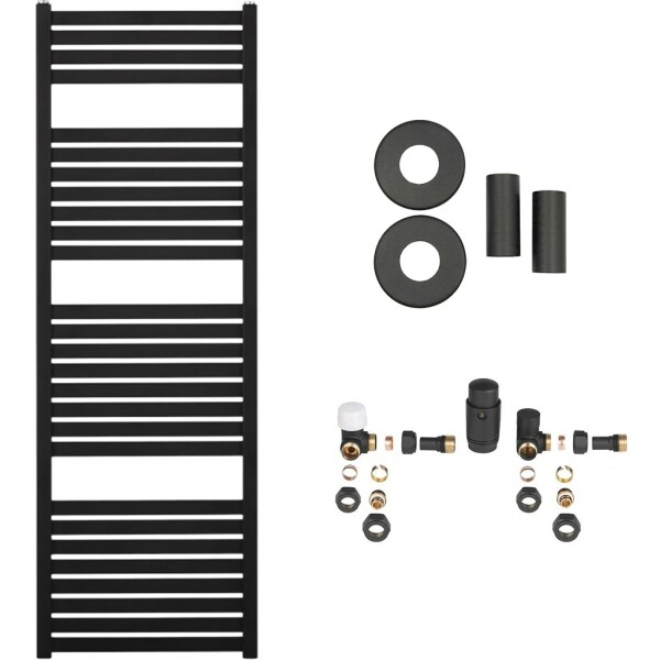 CERANO Koupelnový radiátorový set Vincenzo - ústřední vytápění - boční připojení - 500W - černá matná - 1330x450 mm