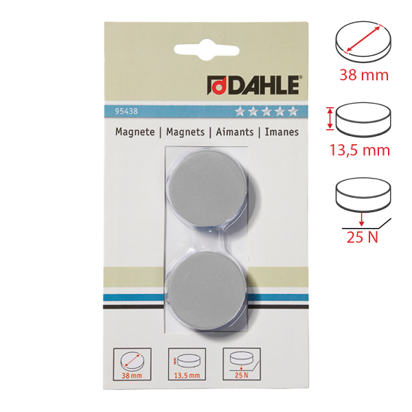 Dahle magnet přídržný, Ø 38 mm, 25 N, 2 ks, šedý