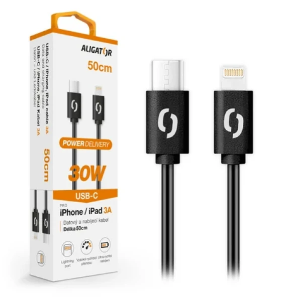 Aligator Datový kabel POWER 30W / USB-C/Lightning 3A / 0 / 5m černý (DATKP56)