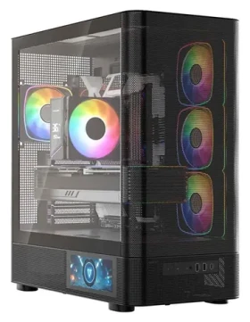 MODECOM Volcano AQ400 ARGB černá / Skříň / ATX / tvrzené sklo / ARGB podsvícení / 1x USB-C 3.2 / 2x USB 3.0 (MC-A-AQ400-4FA-B)
