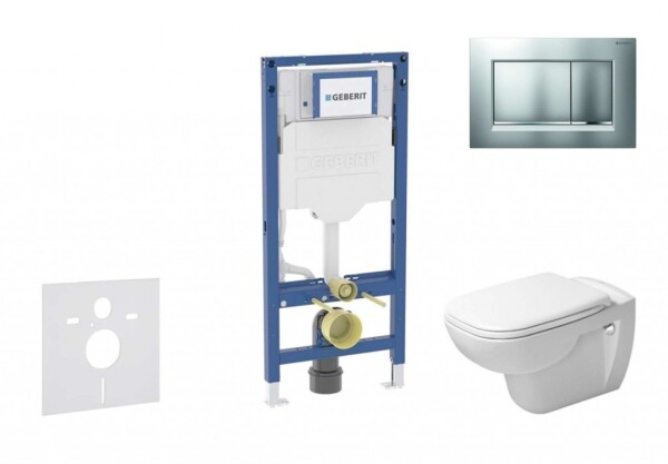 GEBERIT - Duofix Set předstěnové instalace, klozetu D-Code a sedátka softclose, tlačítko Sigma30, matný chrom/chrom SANI11CP2106