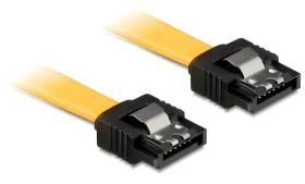DeLock SATA 6Gbps žlutá / Kabel SATA / SATA 7-pin - SATA 7-pin / 0,7 m / kovové klipy (82813)