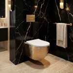 REA - Závěsná WC mísa včetně sedátka RIMLESS Carlo Flat Brush zlato/bílá REA-C6942