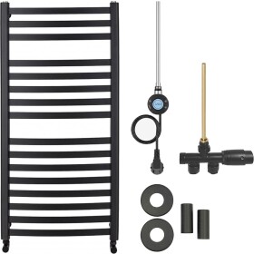 CERANO Koupelnový radiátorový set Paolo - kombinované vytápění, wifi tyč - boční jednobodové připojení - 600W - černá matná - 1090x550 mm