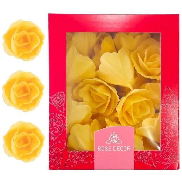 Dekorace oplatková - Růže malá 30 mm, žlutá, 35 ks