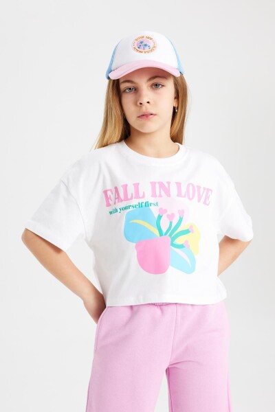 DEFACTO Girls Crew Neck Printed Short Sleeve T-Shirt