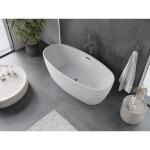 MEXEN/S - Olea volně stojící vana vzor 170 x 80, bílá, sifon a přepad grafit kartáčovaná 52821708000-66