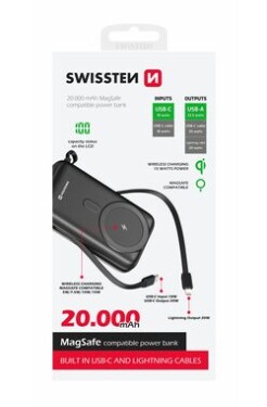 SWISSTEN 22013934 POWER BANK 20000 mAh černá / Power Bank / 22.5W / USB-C USB Lightning / Qi (22013934)