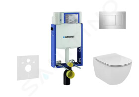 GEBERIT - Kombifix Modul pro závěsné WC s tlačítkem Sigma30, lesklý chrom/chrom mat + Ideal Standard Tesi - WC a sedátko, Aquablade, SoftClose 110.302.00.5 NU6