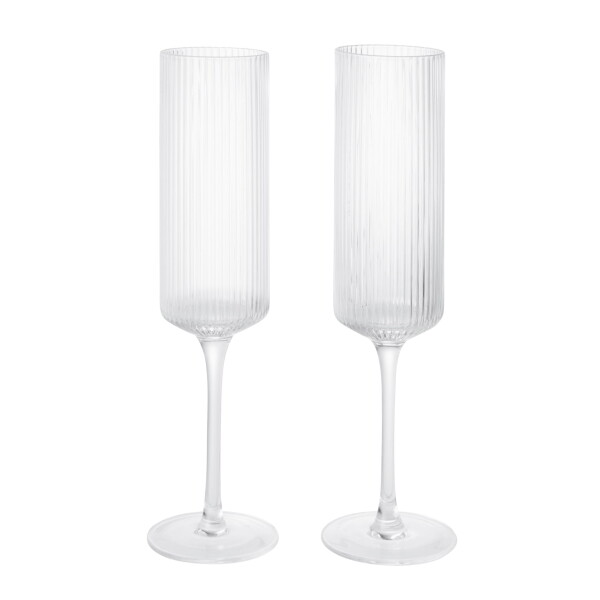 Ferm Living Sklenice Ripple Champagne Clear – set 2 ks, čirá barva, sklo, 150 ml
