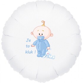 Balónek bílý fóliový kruh Je to kluk! balonky.cz Balónek bílý fóliový kruh Je to kluk! balonky.cz
